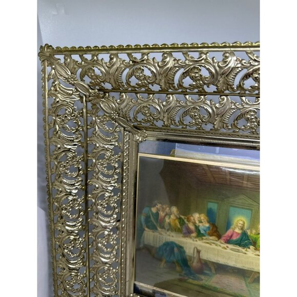 VTG Mid-Century Modern Last Supper Art Print Ornate Metal Frame Religious Decor - Picture 2 of 10